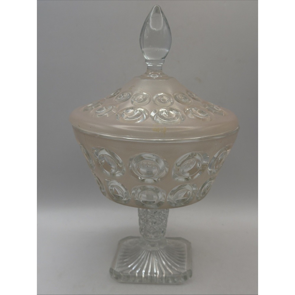 LE Smith Glass Thousand Eye Bull's Eye 10" Compote/Candy Dish w Lid Pink Satin